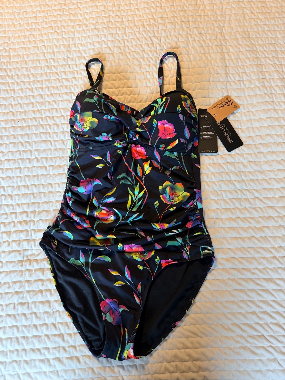 Simon Chang Black Floral Women’s One-Piece Swimsuit - NWT